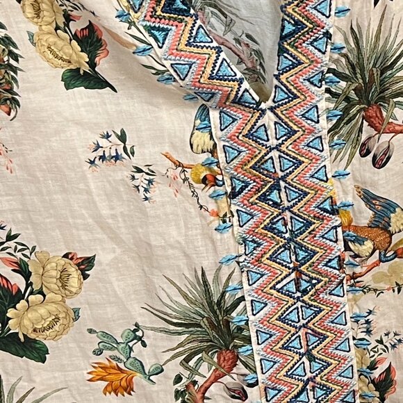 Johnny Was Workshop Puff Sleeve Embroidered Effortless Desert Print Tunic Top xs - Picture 3 of 8